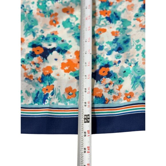 Lauren Conrad Floral Print Sleeveless Top Strappy Back Geometric Neckline Blue - Picture 7 of 8